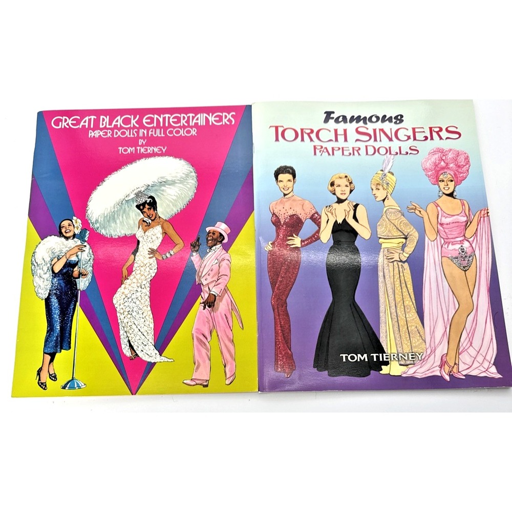 Lot of 2 Black History Paper Dolls Entertainers Torch Singers Uncut Costumes Vtg
